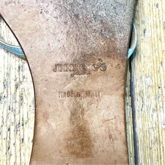 Jimmy Choo Rocco Silver Flat Sandals Size 41 | Metallic Leather Designer Slides - Picture 2 of 10
